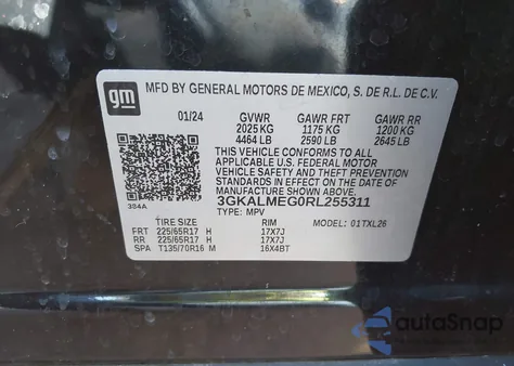 2024 GMC Terrain Fwd Sle z USA, uszkodzony, nr VIN 3GKALMEG0RL255311